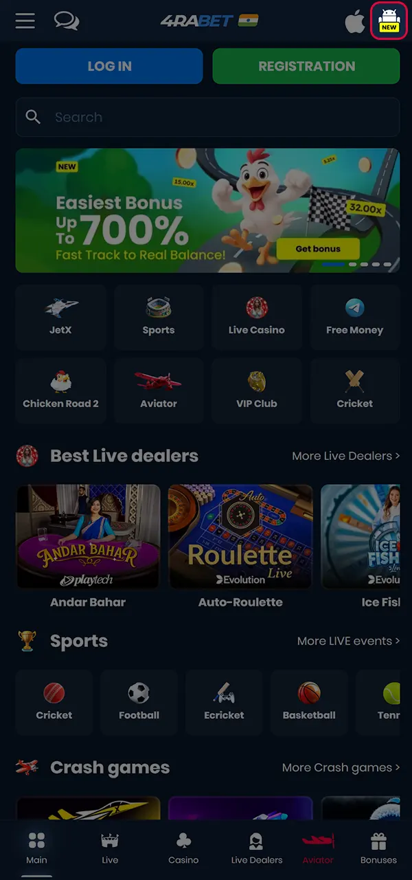 Download the 4RABET app and create an account to play Aviator.